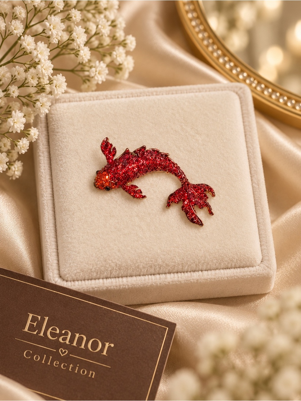 The Eleanor Collection Red Crystal Koi Fish Brooch Sparkling Statement Pin